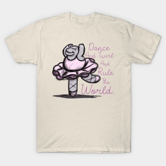 Cute Ballet Dancer Twirling Hippo Design T-Shirt by Punderstandable